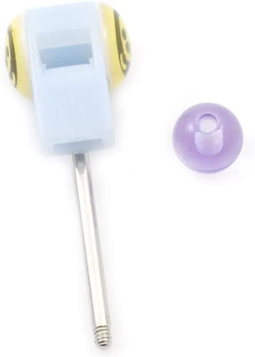 BodyJewelryOnline Tongue Barbell with Colorful Acrylic Whistle and Skull Design 14g