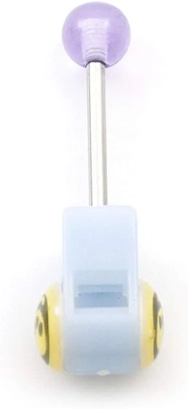 BodyJewelryOnline Tongue Barbell with Colorful Acrylic Whistle and Skull Design 14g