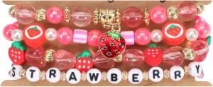 Bohemian Boho Stackable Strawberries Charm Bracelets Set for Women, Girls Heishi Multilayer Stack Pink Beaded Crystal Stretch Bracelet Dainty Handmade Friendship Birthday Valentine's Day Gifts