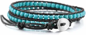 Bohemian Handmade Layered Natural Stone Crystal Beaded Wrap Leather Rope Bracelet Boho Multilayer Handwoven Stacking Adjustable Strand Bracelet for Men Women Jewelry Gift