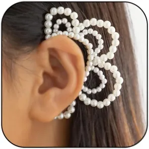 Bohemian Pearl Flower Ear Cuff Punk Beaded Wrap Ear cuff Adjustable Clip Wrap Around Earring for Women