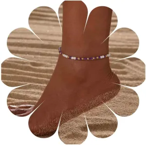 Boho Beaded Anklet Bracelets Purple Beads Woven Chain Anklet Beach Braided Woven Ankle Bracelet Seed Beads Foot Chain Jewelry for Women