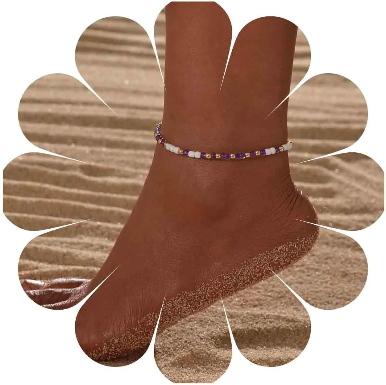 Boho Beaded Anklet Bracelets Purple Beads Woven Chain Anklet Beach Braided Woven Ankle Bracelet Seed Beads Foot Chain Jewelry for Women