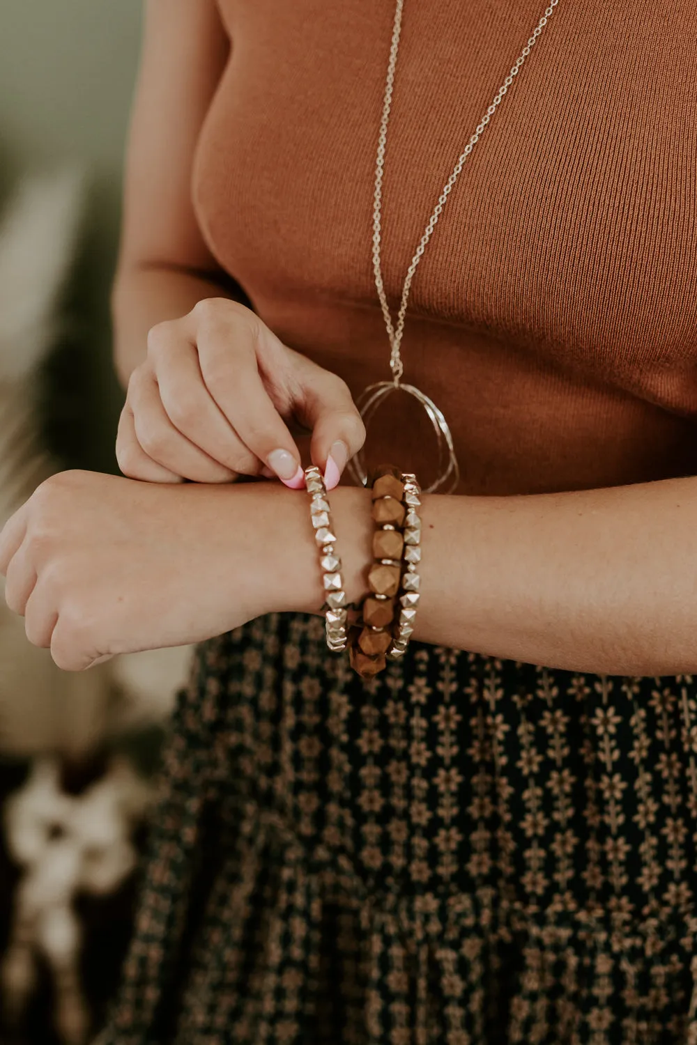 Boho Beads Bracelet Stack, Brown