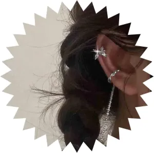 Boho Crystal Butterfly Ear Cuff Earrings Silver Long Chain Cuff Earrings Cz Butterfly Ring Helix Earrings Tiny Butterfly Clip on Earrings Jewelry for Women and Girls