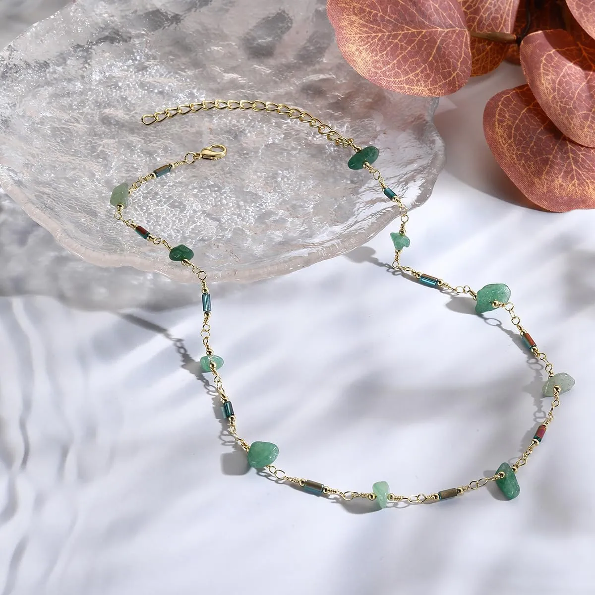Boho Crystal Necklace Choker for Women Trendy Healing Nature Crystal Chain Necklack Turquoise Summer Beach Necklace Jewelry Gifts