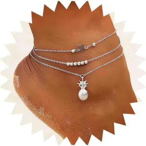 Boho Layered Star Anklet Bracelet Cz Pineapple Anklet Chain Gold Beaded Ankle Bracelets Beach Star Foot Chain Jewelry for Women