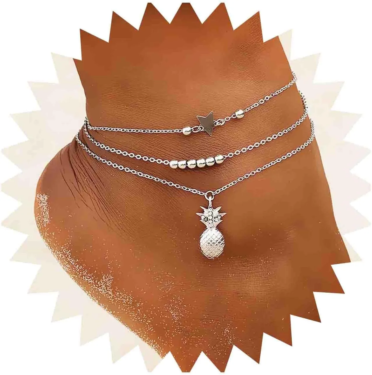 Boho Layered Star Anklet Bracelet Cz Pineapple Anklet Chain Gold Beaded Ankle Bracelets Beach Star Foot Chain Jewelry for Women