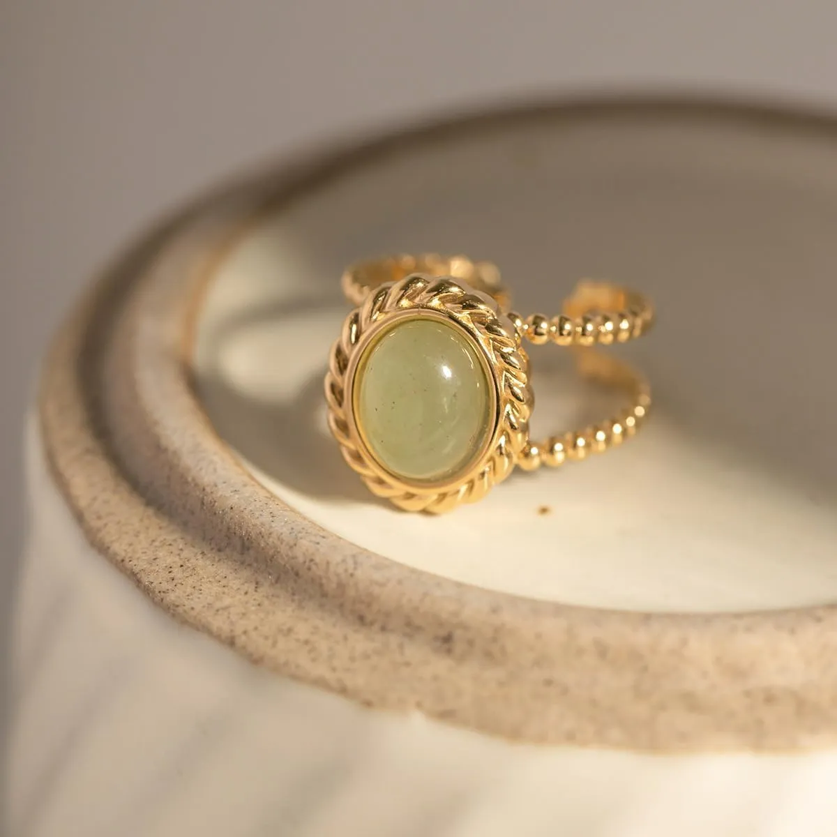 Boho Natural Stone Chunky Rings|Turquoise|Green Aventurine|Black Obsidian|Amazonite|Red Agate Adjustable 18k Gold Plated Stainless Steel Stackable Party Rings