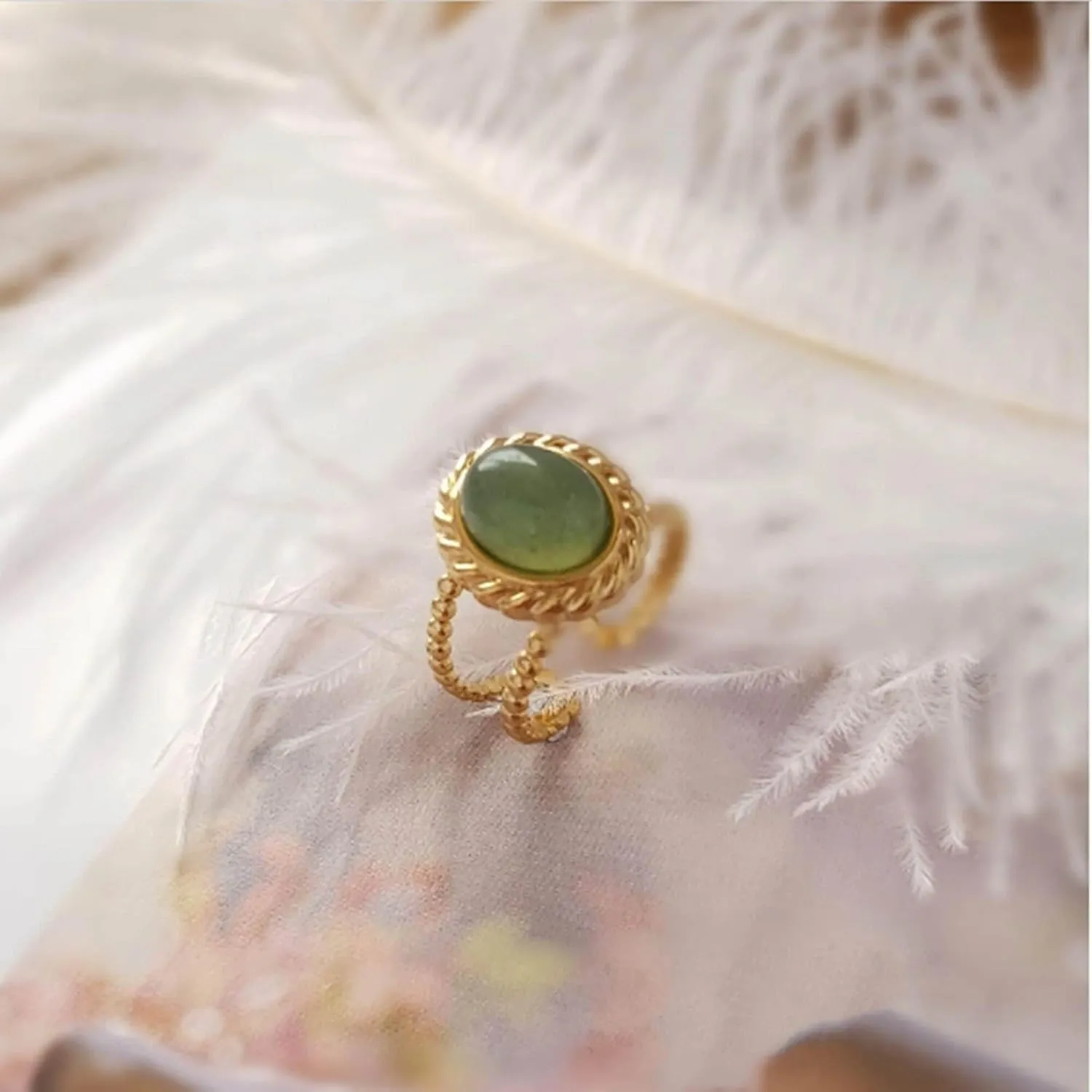 Boho Natural Stone Chunky Rings|Turquoise|Green Aventurine|Black Obsidian|Amazonite|Red Agate Adjustable 18k Gold Plated Stainless Steel Stackable Party Rings