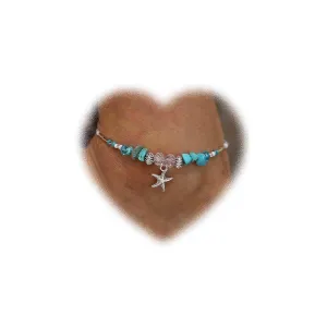 Boho Starfish Pendant Anklet Turquoise Anklet Blue Bead Anklet Bracelets Summer Beach Beads Anklet Jewelry for Women and Girls