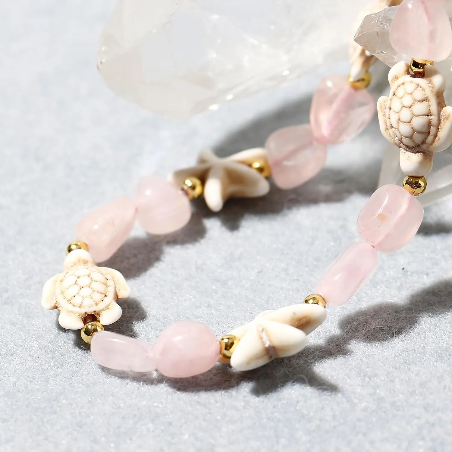 Boho Turtle Starfish Ankle Bracelets for Women Tumbled Crystals Beaded Anklet Summer Hawaii Beach Adjustable Party Foot Jewelry