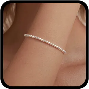 Boho Wedding Pearl Bracelet Pearl bangle bracelet White Pearl chain bracelet Elastic Pearl Bracelets Small pearl Stretch Bracelet Pearl Hand Chain Bracelet Jewelry for Women