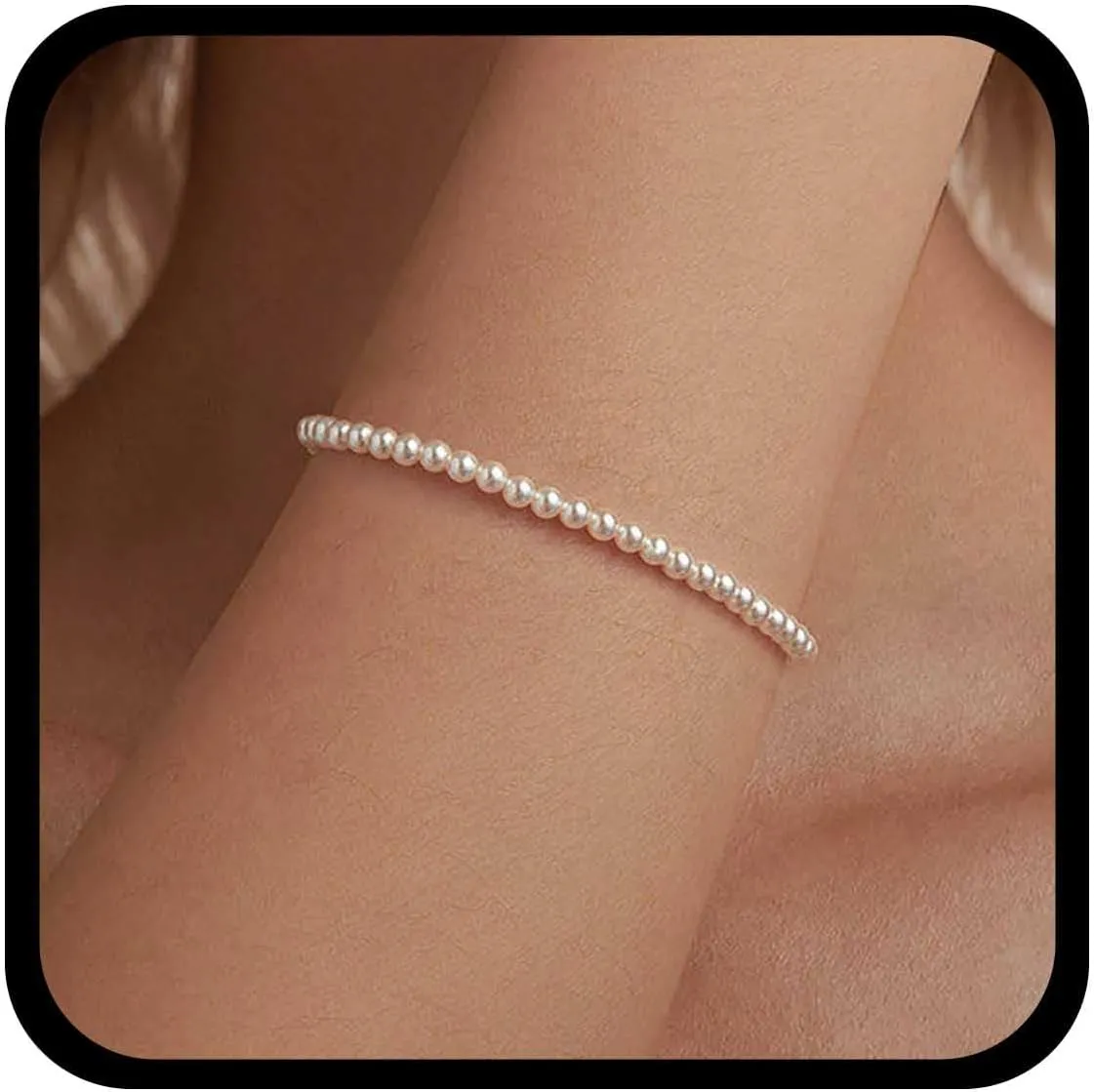 Boho Wedding Pearl Bracelet Pearl bangle bracelet White Pearl chain bracelet Elastic Pearl Bracelets Small pearl Stretch Bracelet Pearl Hand Chain Bracelet Jewelry for Women