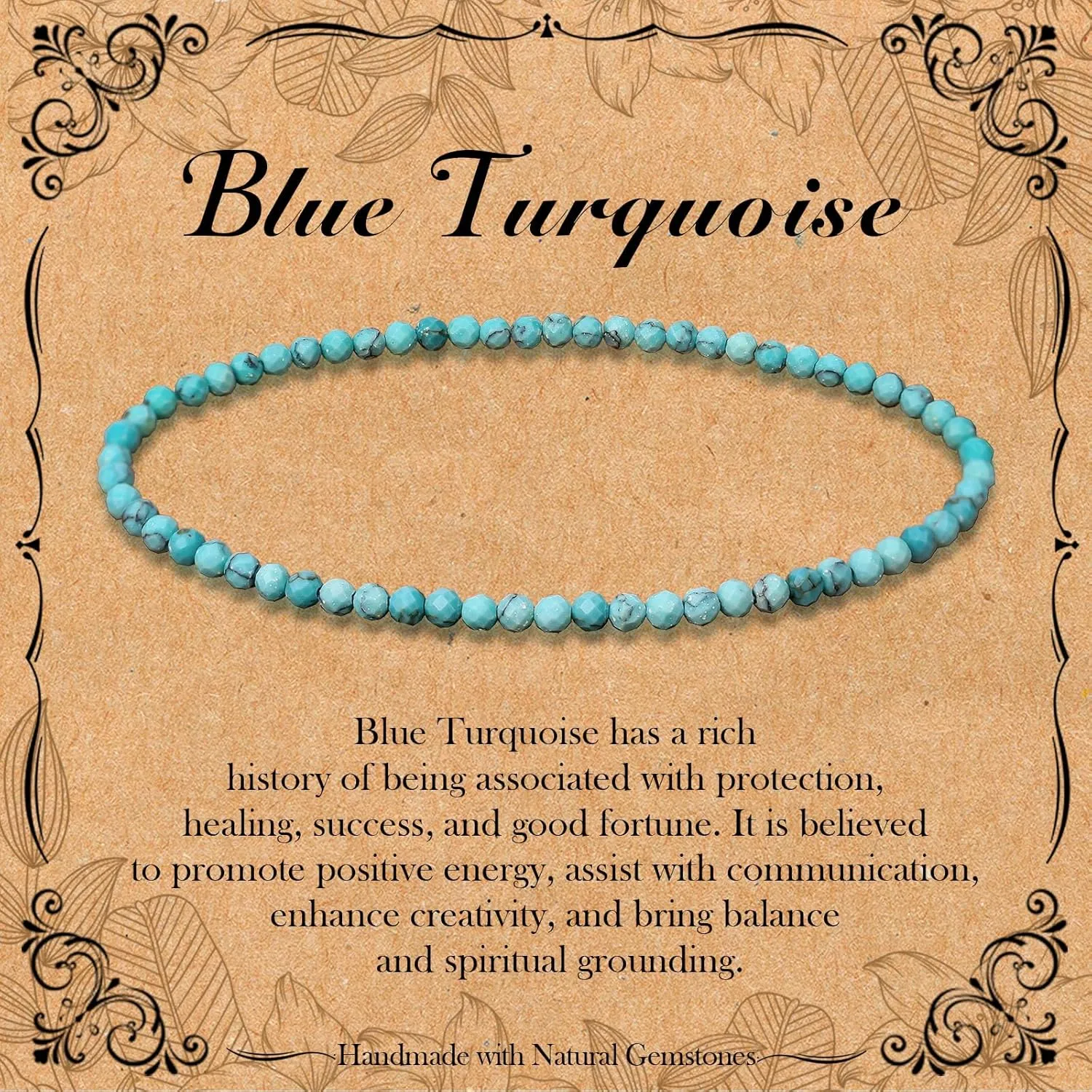 BONNY BOXX Natural Genuine Gemstone Faceted Round Beads Bracelets, 3mm Adjustable Stretchy Tiny Faceted Blue Turquoise Bracelet, Healing Crystal Reiki Chakra Dainty Jewelry Fashion Gifts