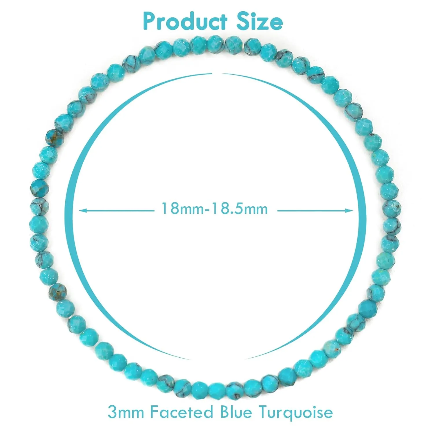 BONNY BOXX Natural Genuine Gemstone Faceted Round Beads Bracelets, 3mm Adjustable Stretchy Tiny Faceted Blue Turquoise Bracelet, Healing Crystal Reiki Chakra Dainty Jewelry Fashion Gifts