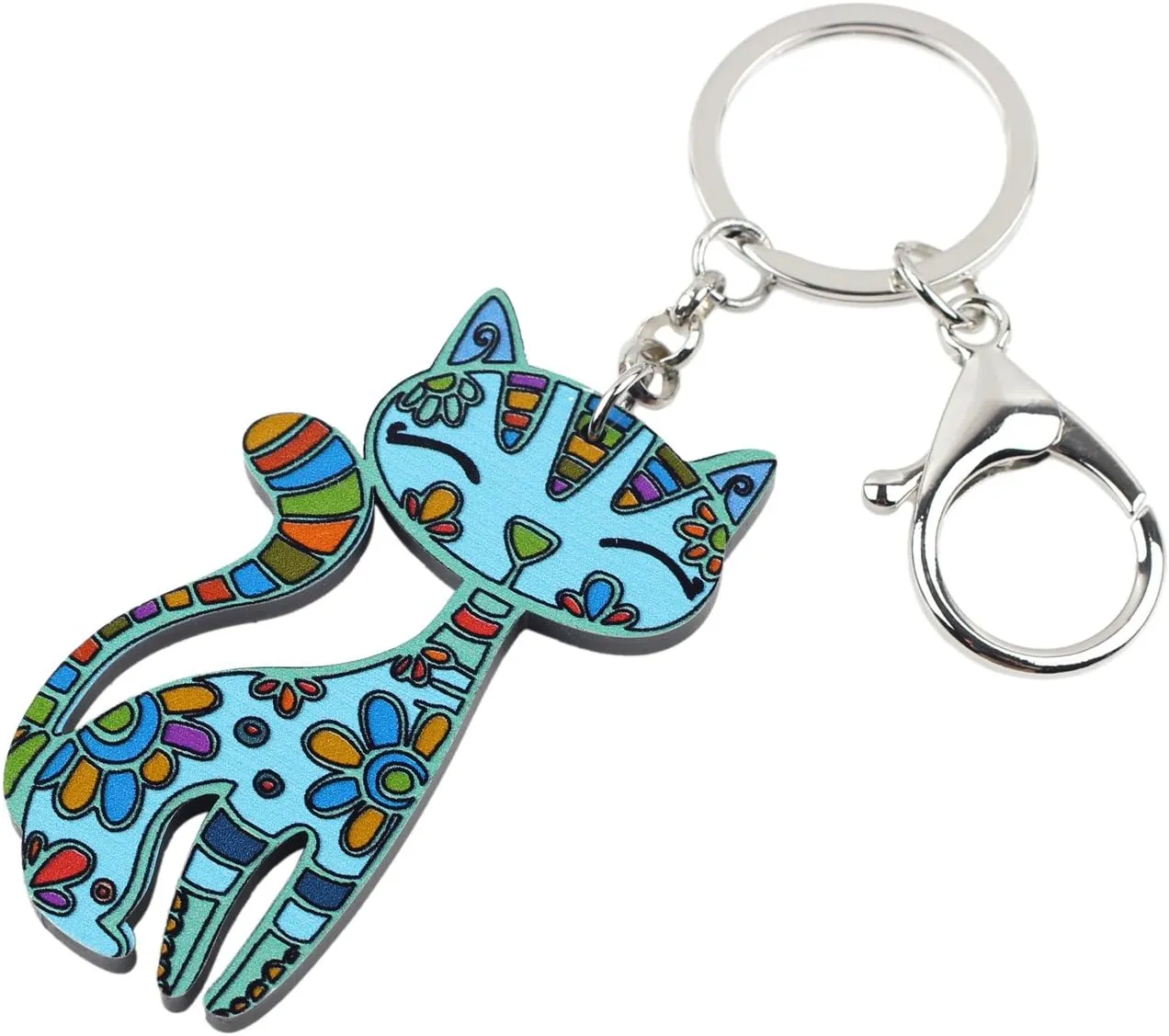 BONSNY Acrylic Cat Key Chains For Women Car Purse Bag Rings Pendant Girl Gift Charms