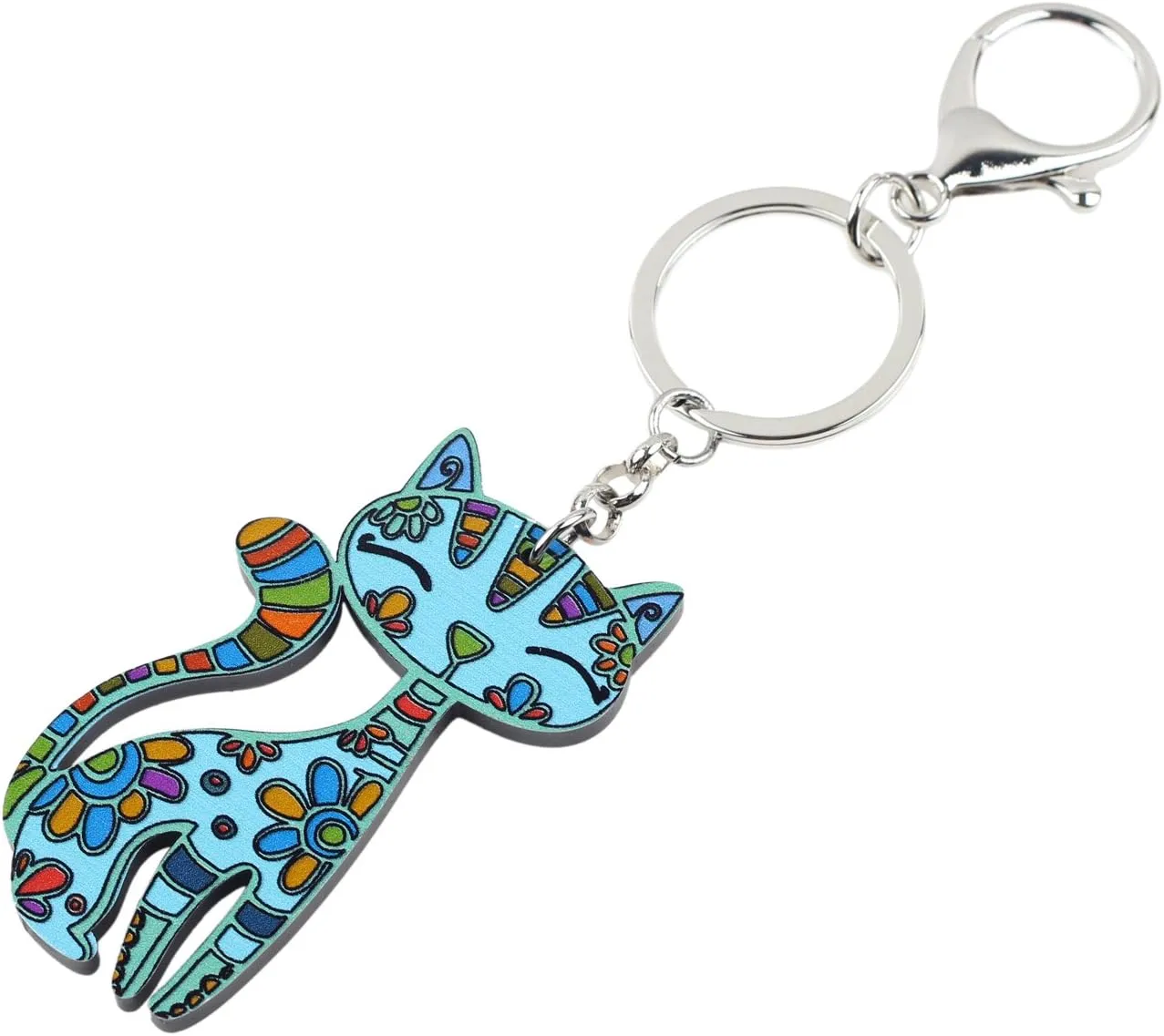 BONSNY Acrylic Cat Key Chains For Women Car Purse Bag Rings Pendant Girl Gift Charms