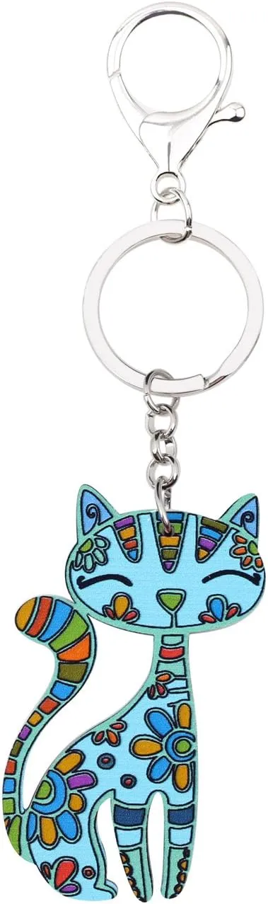 BONSNY Acrylic Cat Key Chains For Women Car Purse Bag Rings Pendant Girl Gift Charms