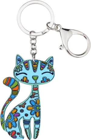 BONSNY Acrylic Cat Key Chains For Women Car Purse Bag Rings Pendant Girl Gift Charms
