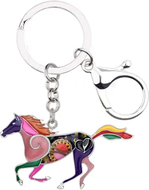 BONSNY Enamel Metal Horse Key chains For Women Girls Gifts Car Purse Animal Pendant Charms