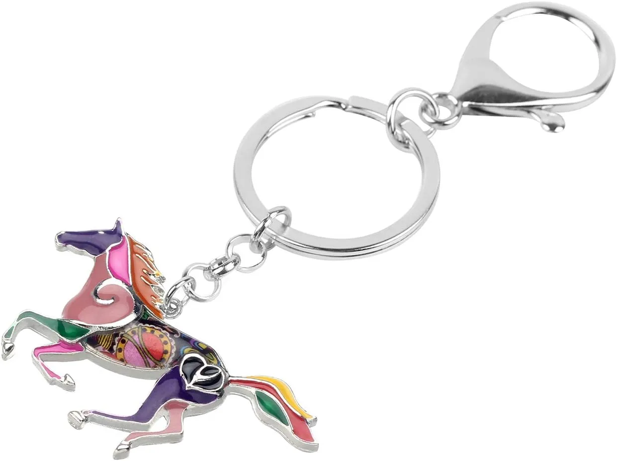 BONSNY Enamel Metal Horse Key chains For Women Girls Gifts Car Purse Animal Pendant Charms