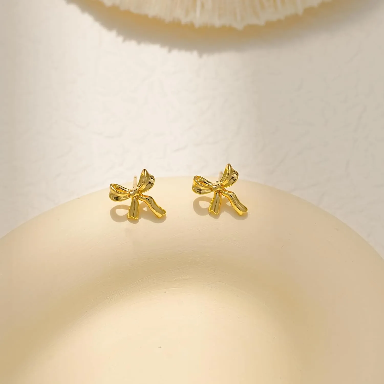 Bow Earrings for Women, Dainty 14K Gold Plated Pearl Dangle Earrings Simple Cute Drop Earring Studs Trendy Gold Jewelry Gifts