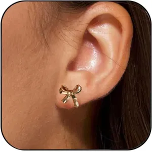 Bow Earrings for Women, Dainty 14K Gold Plated Pearl Dangle Earrings Simple Cute Drop Earring Studs Trendy Gold Jewelry Gifts