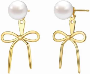 Bow Earrings for Women Gold Plated Stud Pearl Earing Twist Rope Lightweight Bow Jewelry Cute Gifts for Her