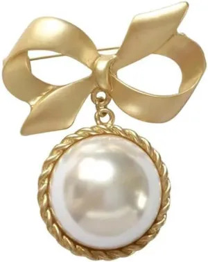 Bow Knot Faux Pearl Brooch Pin for Women Girls 14k Golden Plated Bowknot Ribbon Lapel Brooches Pins Vintage Christmas Birthday Jewelry Gifts for Suit Dress Accessories