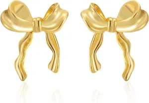 Bow Stud Earrings for Women Trendy 14K Gold Plated Prom Twist Rope Dangle Earrings Gold Fashion Jewelry Gifts for Women (B)