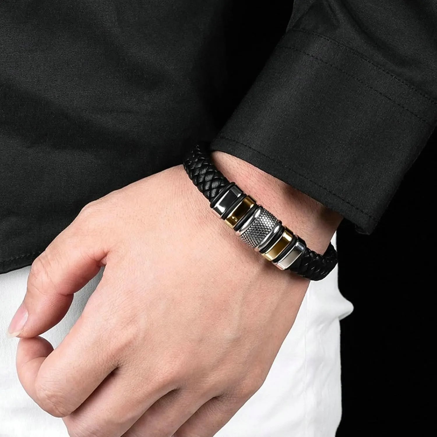 Bracelet Men, Link Bracelet Set Geometric Type Boho Bracelet Pu Leather Men Accessories Jewelry