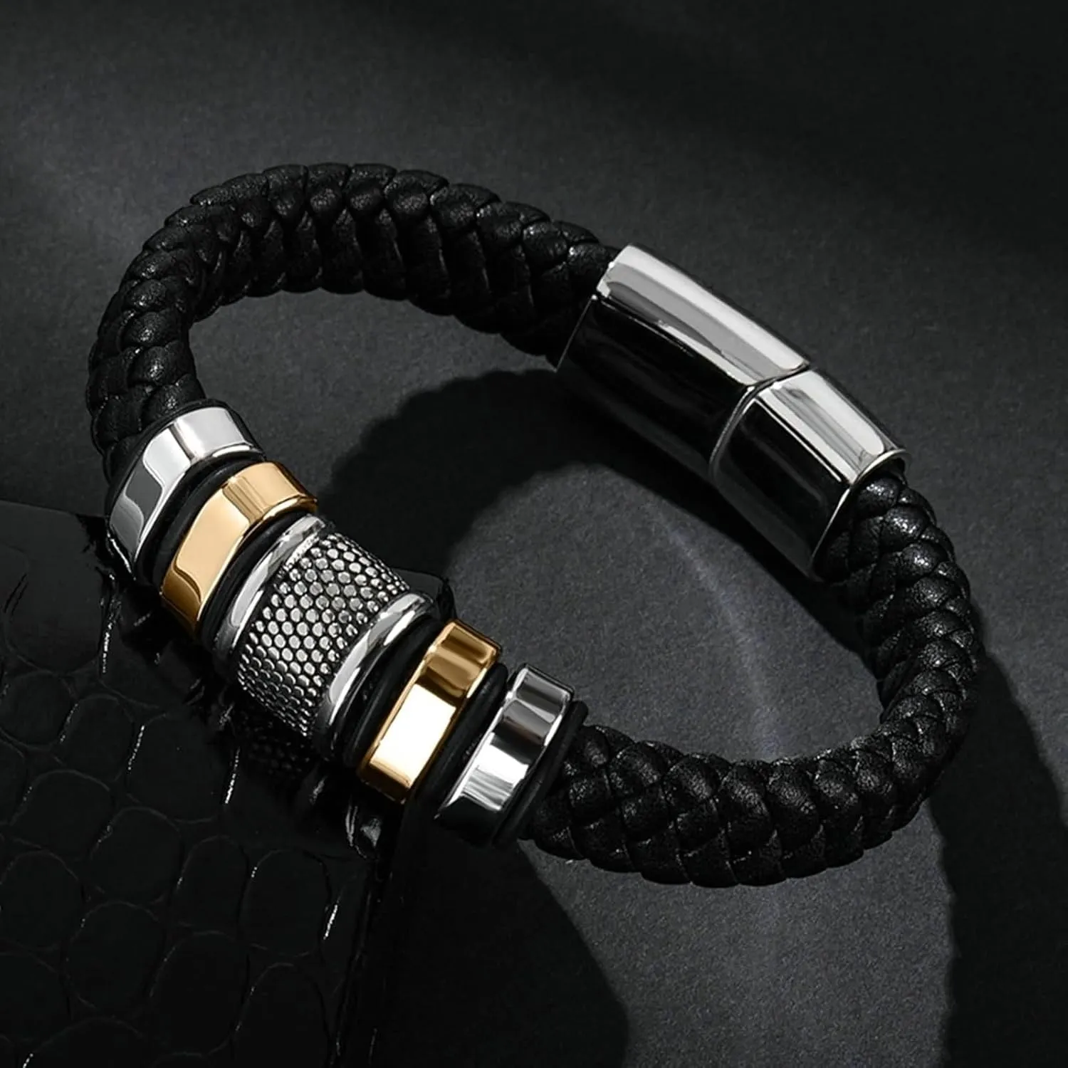 Bracelet Men, Link Bracelet Set Geometric Type Boho Bracelet Pu Leather Men Accessories Jewelry