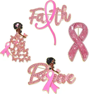 Breast Cancer Awareness Pins Bulk Pink Ribbon Brooches for Women Faith Hope Lapel Pins Breast Cancer Awareness Jewelry Accessories Decorations Charity Public Fundraiser Supplies