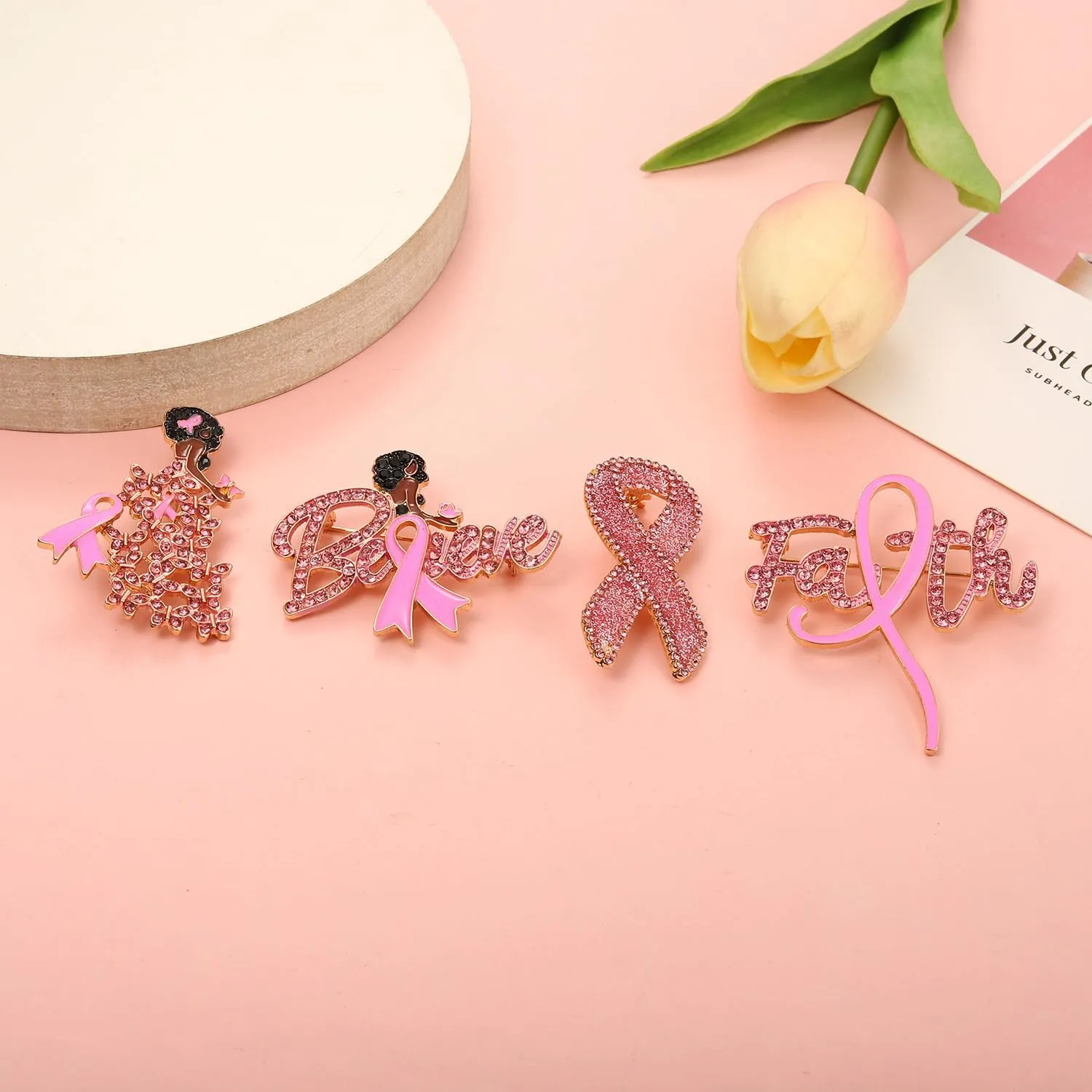 Breast Cancer Awareness Pins Bulk Pink Ribbon Brooches for Women Faith Hope Lapel Pins Breast Cancer Awareness Jewelry Accessories Decorations Charity Public Fundraiser Supplies