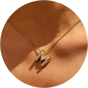 Bubble Letter Necklace Gold-14k Gold Filled Bubble Initial Necklace A-Z Alphabet Monogram Balloon Bubble Letter Dainty Necklace For Women 16.5" 2"