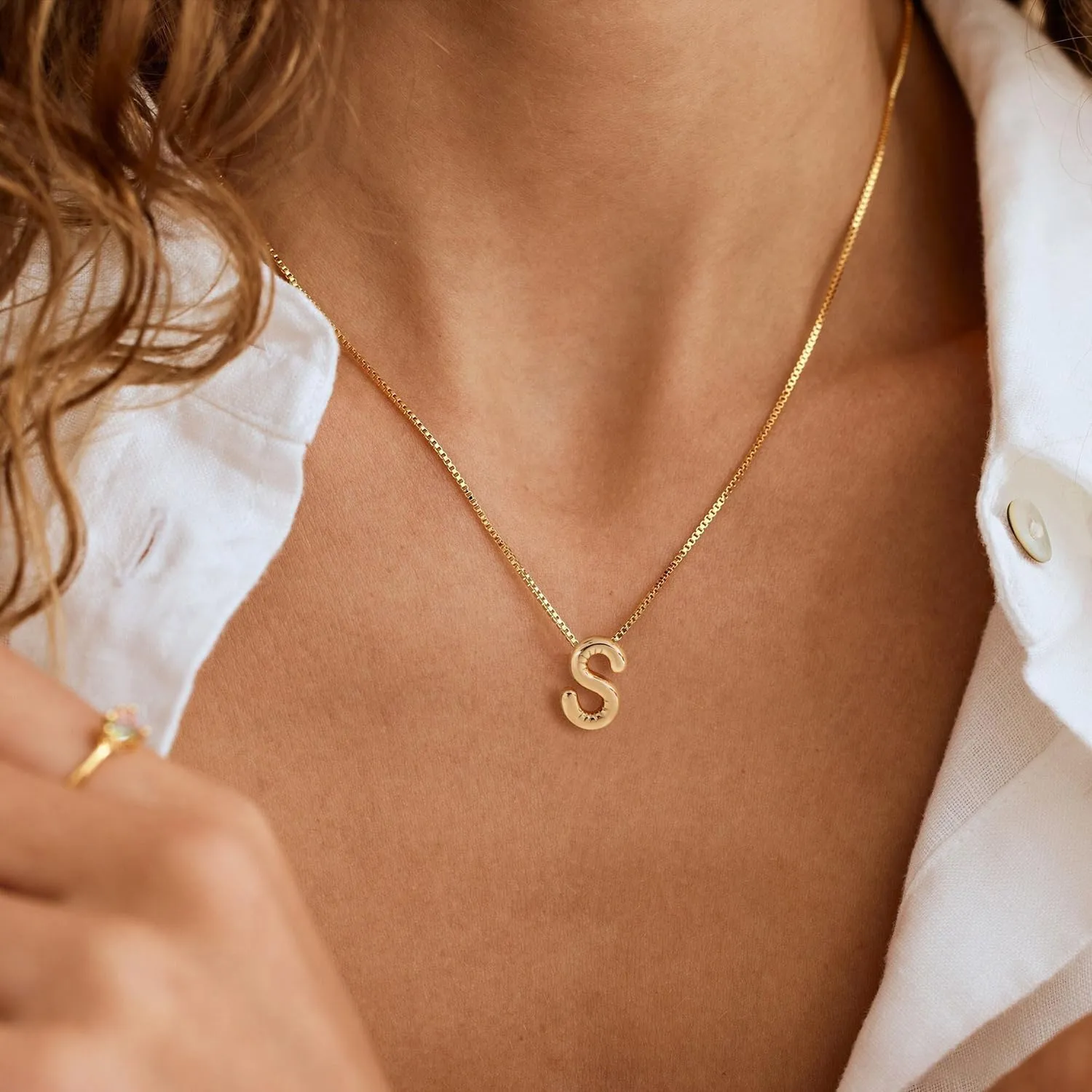 Bubble Letter Necklace Gold-14k Gold Filled Bubble Initial Necklace A-Z Alphabet Monogram Balloon Bubble Letter Dainty Necklace For Women 16.5" 2"