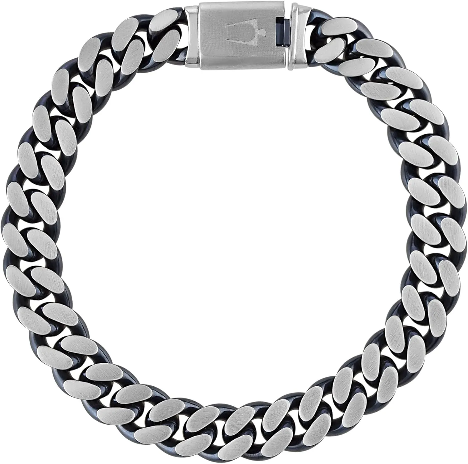 Bulova Men's Jewelry Classic Curb Chain Dual Surface Blue IP and Brushed Stainless Steel 10MM Bracelet