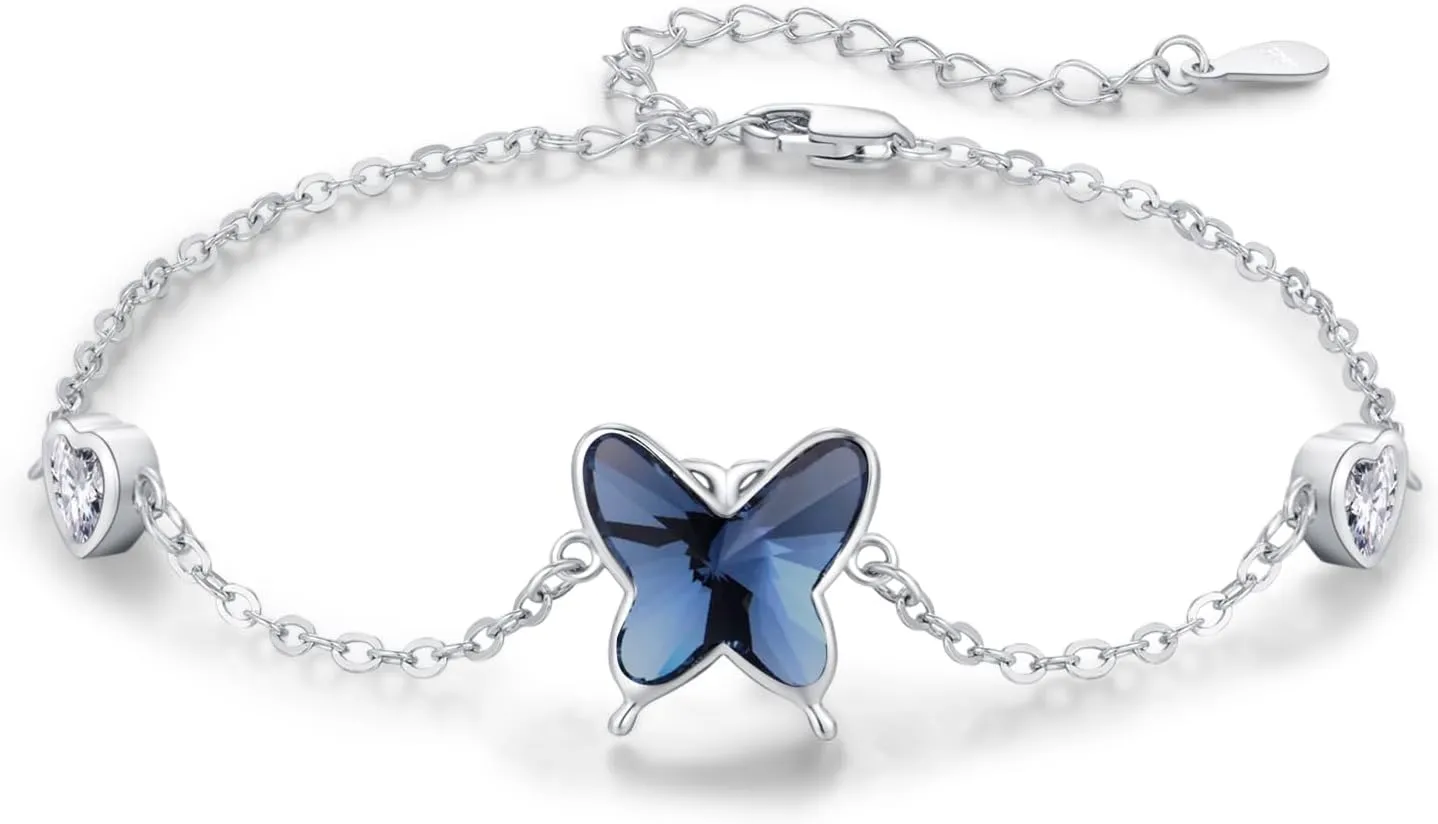 Butterfly/Sea Turtle Bracelet for Women 925 Sterling Silver Animal Bracelet Adjustable Jewelry Graduation Birthday Mothers Day Gifts
