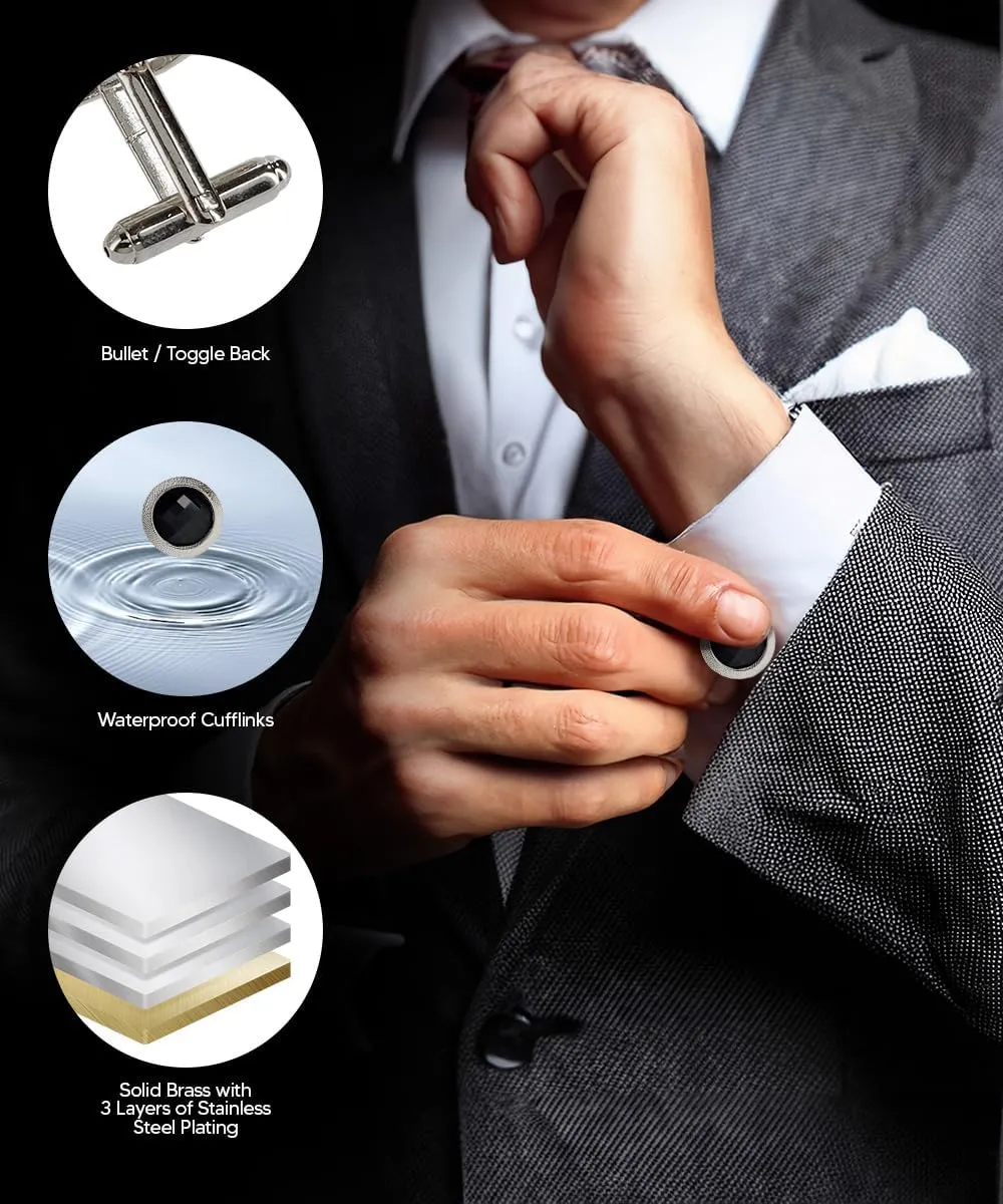Button Color Stone Cuff Links