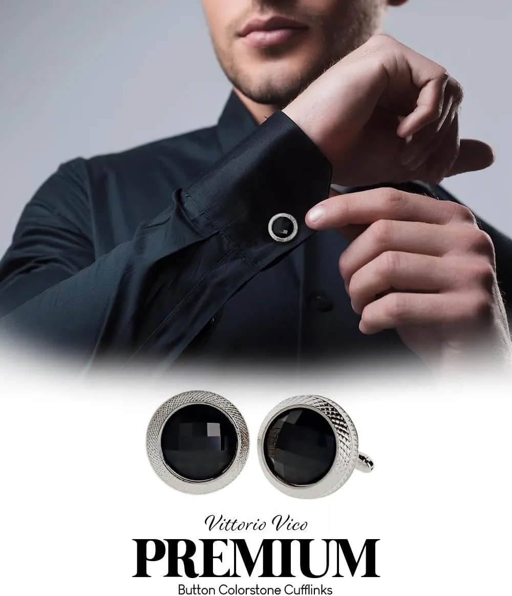 Button Color Stone Cuff Links