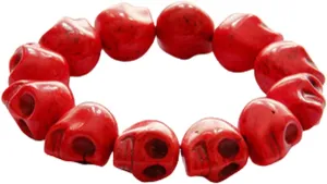 Caiyao Retro Punk Skull Bead Skeleton Elastic Bracelets Handmade Colorful Synthetic Turquoise Skeleton Tibetan Prayer Bead Mala Strand Bracelet for Men Women Hip Hop Halloween Jewelry