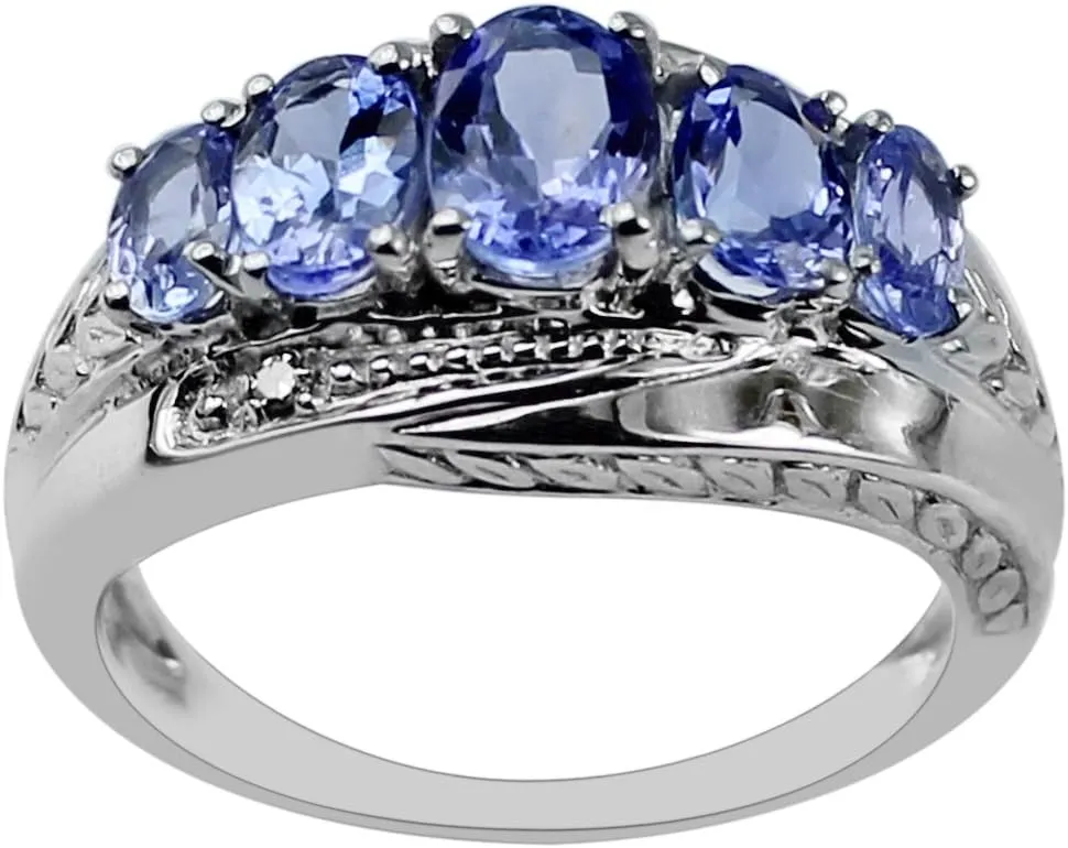 Carillon 0.95 Carat Tanzanite Oval Shape Natural Non-Treated Gemstone 925 Sterling Silver Ring Engagement Jewelry for Women & Men