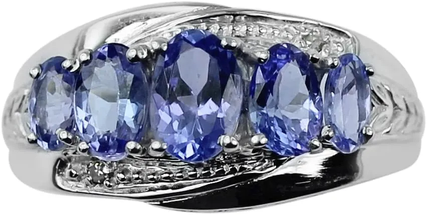 Carillon 0.95 Carat Tanzanite Oval Shape Natural Non-Treated Gemstone 925 Sterling Silver Ring Engagement Jewelry for Women & Men