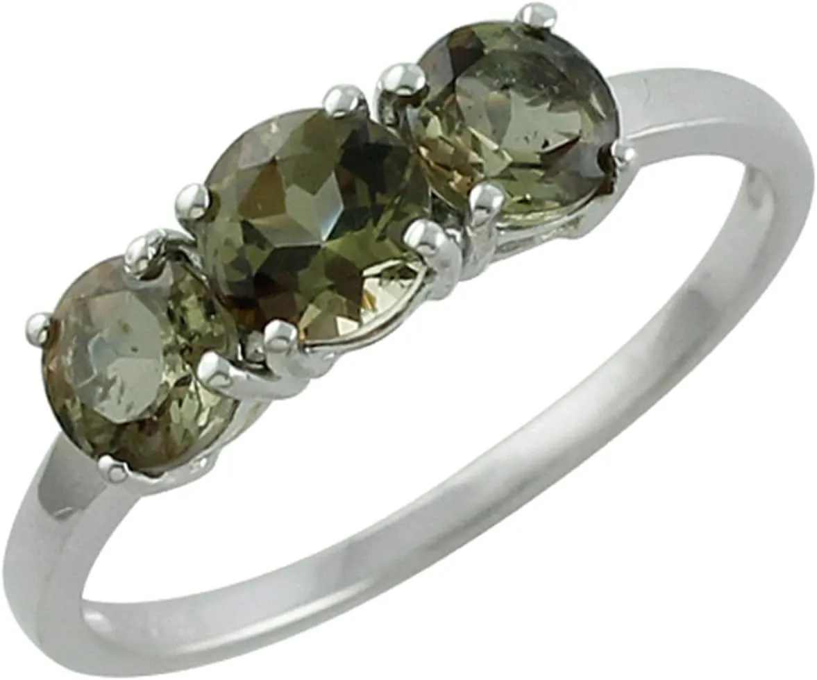 Carillon Andalusite Round Shape Natural Non-Treated Gemstone 925 Sterling Silver Ring Birthday Jewelry (Yellow Gold Plated) for Women & Men