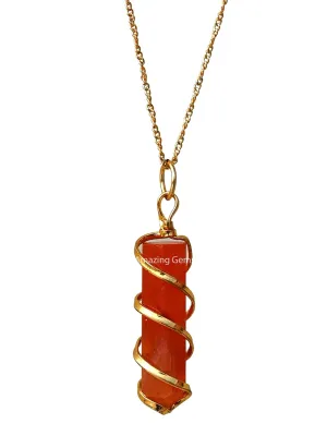 Carnelian Necklace for Women, Real Carnelian Crystal Gold Wrapped Point (Combo Pack of 2 Chains)