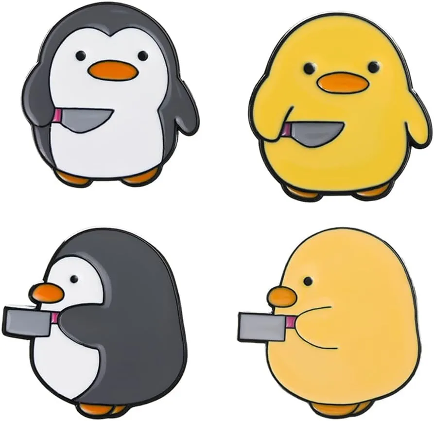 Cartoon Duck Penguin Holding Knife Enamel Pin Lovely Animals Enamel Pin Cute Duck Lapel Badges Brooch Cartoon Pin Badge Decorative Safety Pins for Clothes Backpacks Bags Boys Girls Gift Yellow Grey