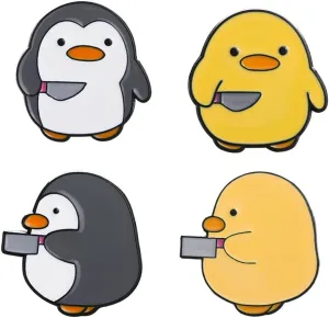 Cartoon Duck Penguin Holding Knife Enamel Pin Lovely Animals Enamel Pin Cute Duck Lapel Badges Brooch Cartoon Pin Badge Decorative Safety Pins for Clothes Backpacks Bags Boys Girls Gift Yellow Grey