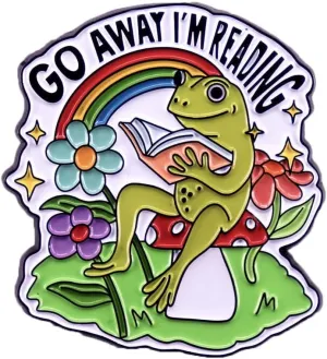 Cartoon Frog Reading Enamel Pin Cute Animal Brooch GO AWAY I'M READING Lapel Pin DIY Craft Badges Pins for Backpack Hats Coat Accessories Boys Girls Jewelry Gifts, Green