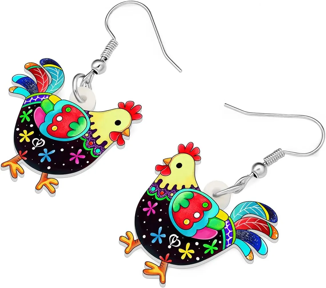 Cartoon Hen Chicken Earrings Dangle Anime Farm Animals Jewelry Acrylic Statement Gifts for Women Creative Charms